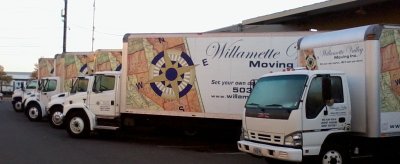 Willamette valley company trucks parked, Portland OR
